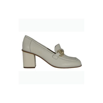 Paola Ferri γυναικείο δερμάτινο loafer off white με τακούνι