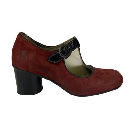 Fly London dark red γυναικεία δερμάτινη γόβα με μπαρέτα σε κόκκινο χρώμα
