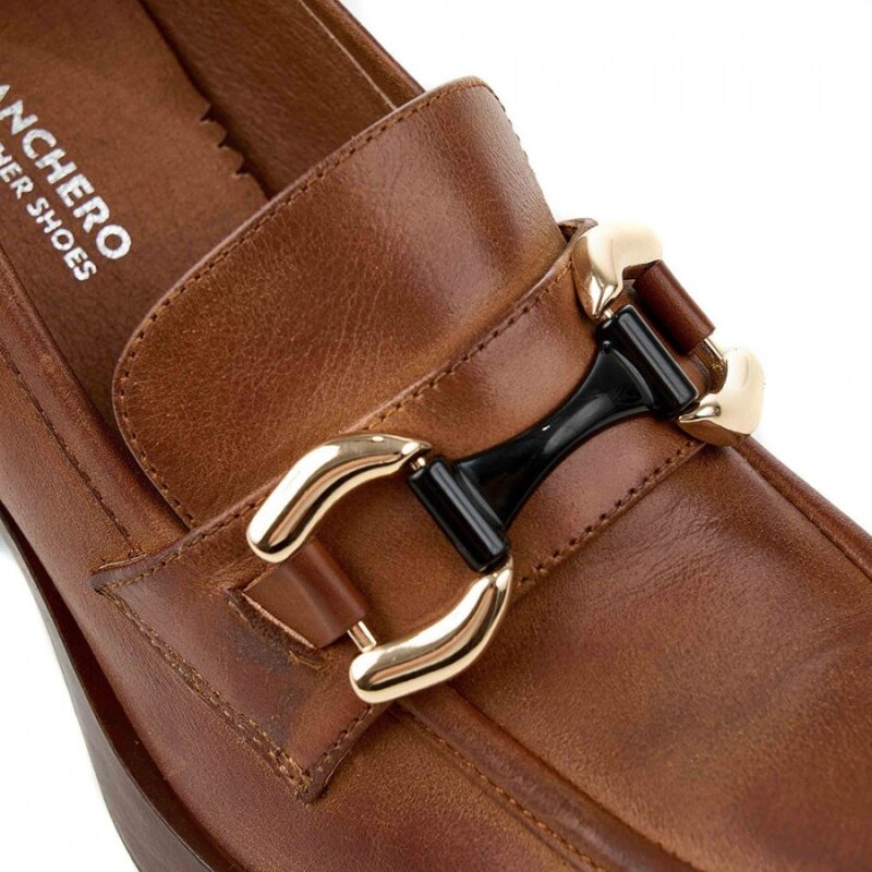 Commanchero δερμάτινο loafer σε ταμπά χρώμα με τακούνι - Image 3