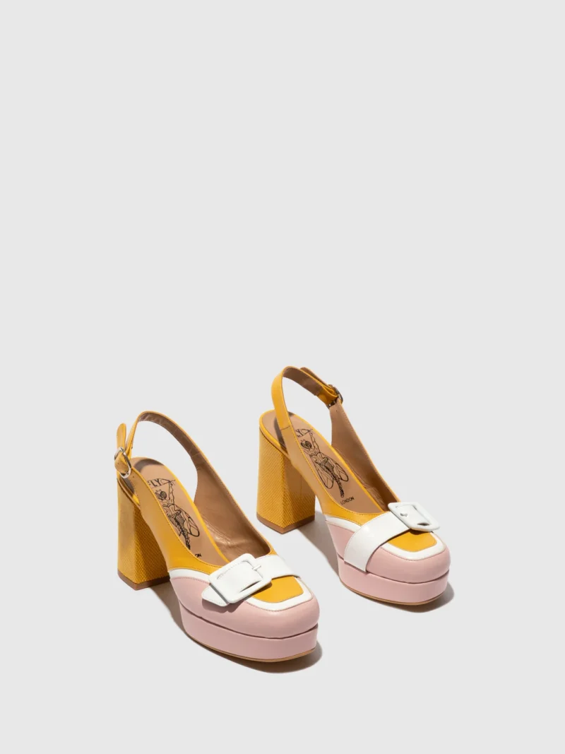 Fly London Buckle Sandals δερμάτινο γυναικείο σανδάλι σε ροζ, λευκό & κίτρινο - Image 4
