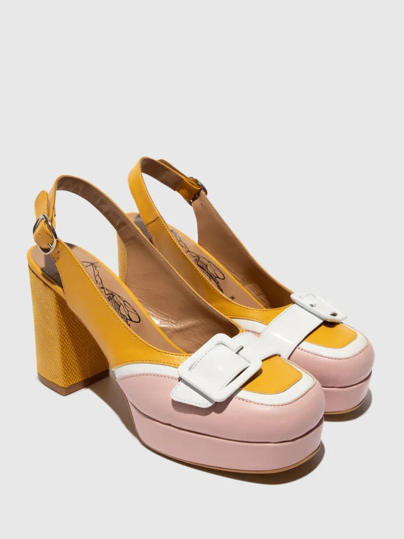 Fly London Buckle Sandals δερμάτινο γυναικείο σανδάλι σε ροζ, λευκό & κίτρινο - Image 2