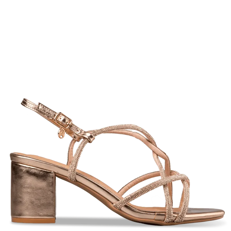 Envie block heel sandals γυναικείο πέδιλο με στας rose gold