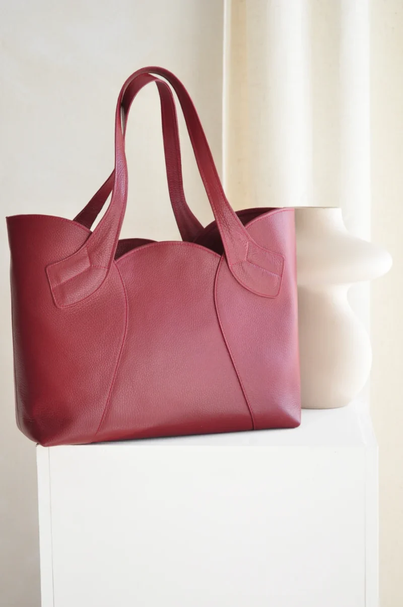 Bonendis Tulip Leather Tote Bag-Cherry red γυναικεία δερμάτινη τσάντα ώμου - Image 2