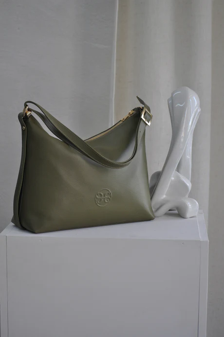 Bonendis Rallu Olive green Δερμάτινη γυναικεία τσάντα ώμου σε λαδί χρώμα - Image 2