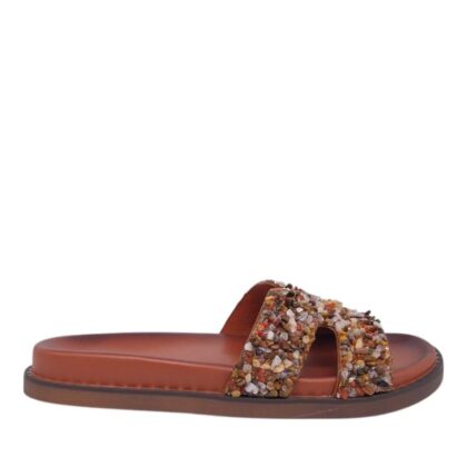 Envie flatform sandals γυναικεία φλατ με πέτρες σε κάμελ χρώμα