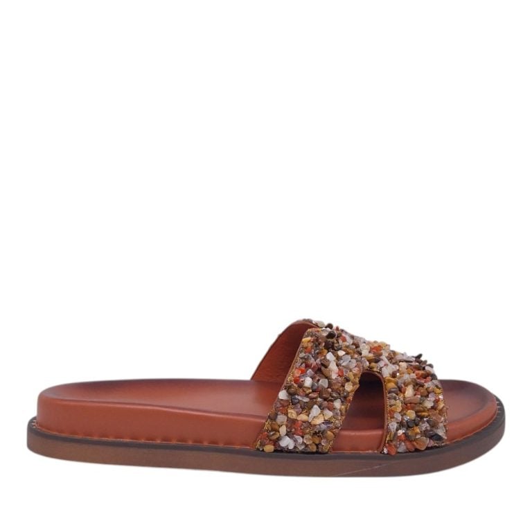 Envie flatform sandals γυναικεία φλατ με πέτρες σε κάμελ χρώμα