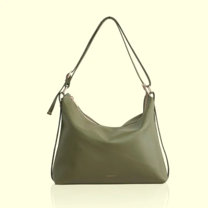 Bonendis Rallu Olive green Δερμάτινη γυναικεία τσάντα ώμου σε λαδί χρώμα
