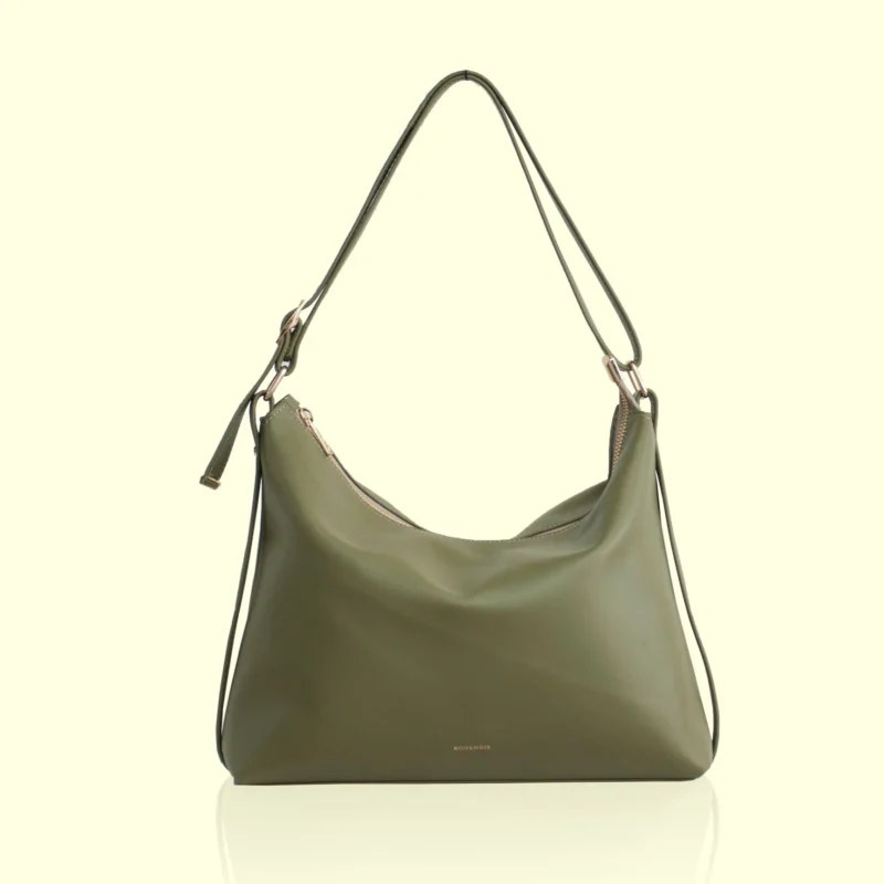 Bonendis Rallu Olive green Δερμάτινη γυναικεία τσάντα ώμου σε λαδί χρώμα