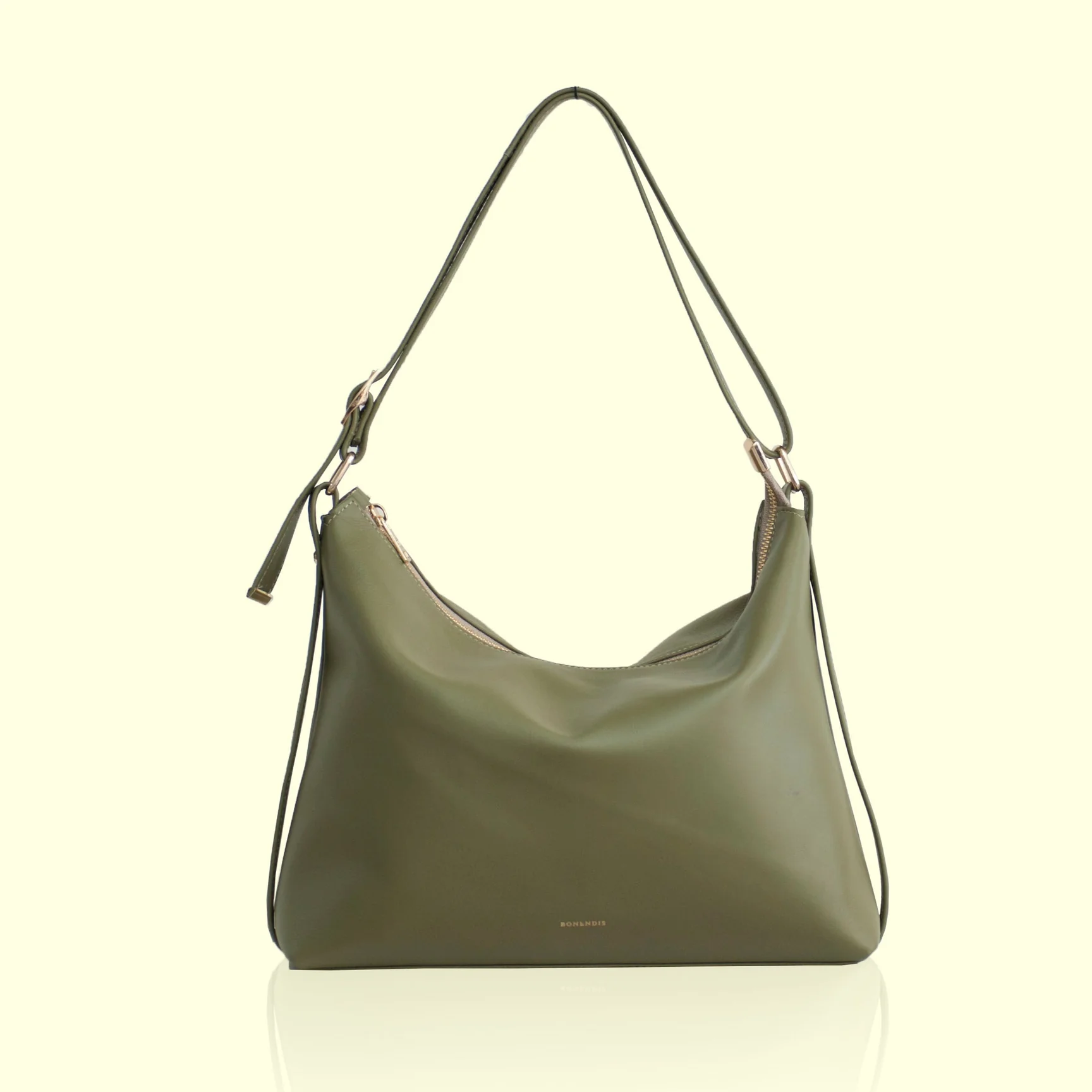 Bonendis Rallu Olive green Δερμάτινη γυναικεία τσάντα ώμου σε λαδί χρώμα