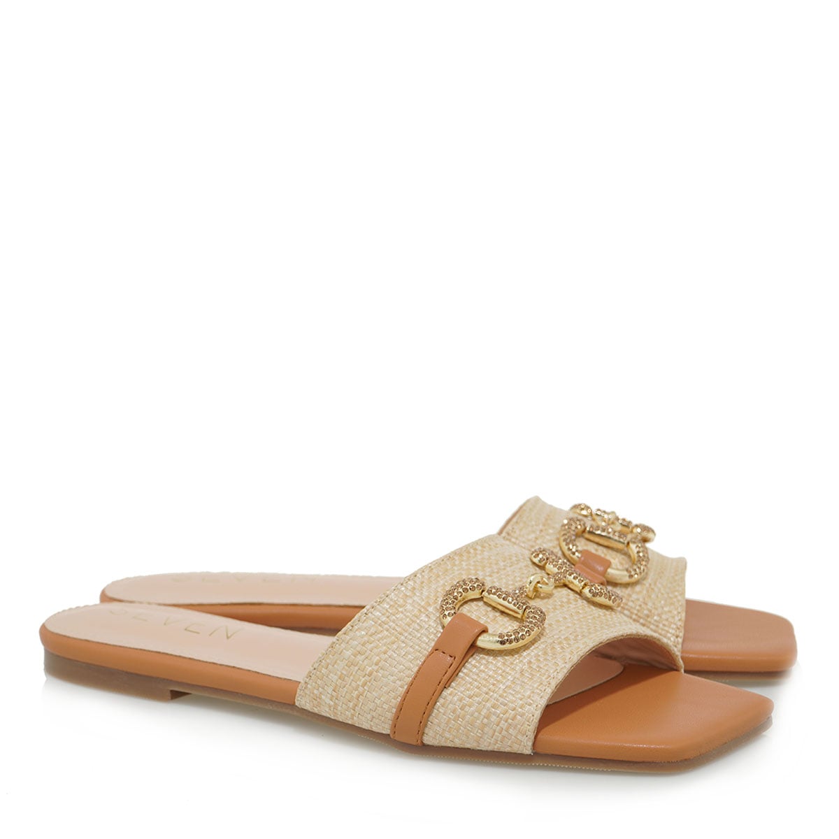 Seven flat raffia γυναικεία φλατ με ψάθα και μεταλλικά στοιχεία - Image 2
