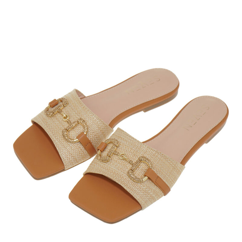 Seven flat raffia γυναικεία φλατ με ψάθα και μεταλλικά στοιχεία - Image 4