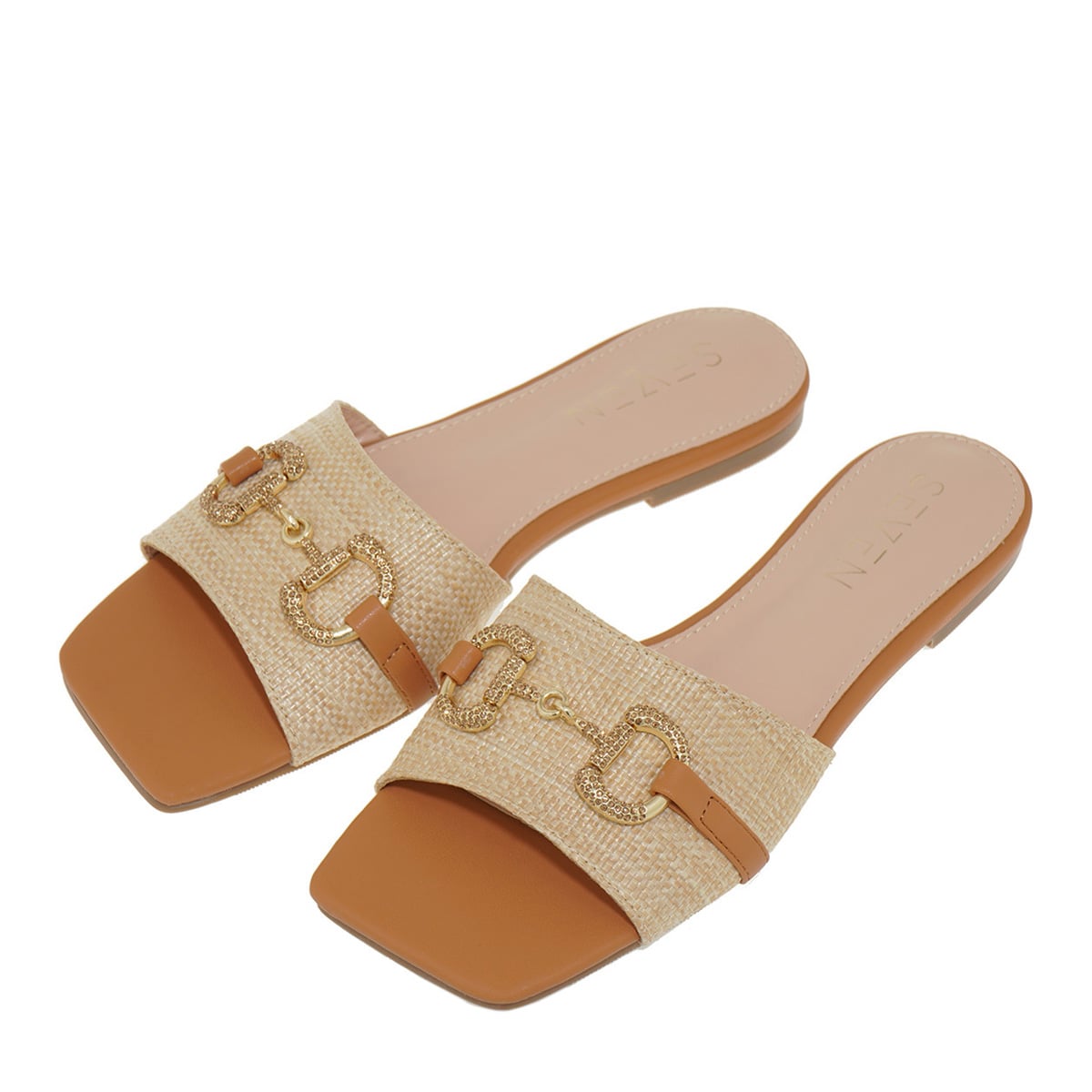 Seven flat raffia γυναικεία φλατ με ψάθα και μεταλλικά στοιχεία - Image 4