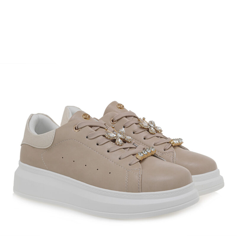 Seven γυναικεία sneakers σε μπεζ χρώμα με διακοσμητικά στοιχεία - Image 4