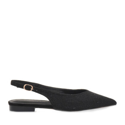 Seven Γυναικείες Μπαλαρίνες Slingback σε Μαύρο Χρώμα με strass