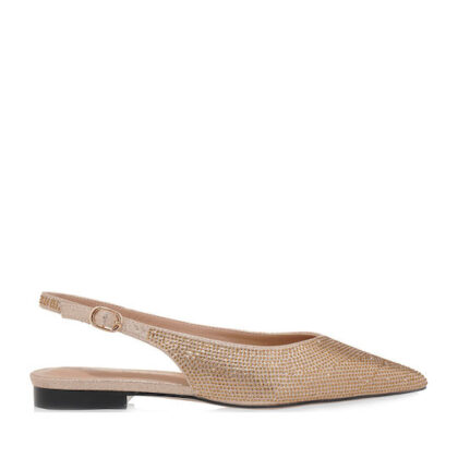 Seven Γυναικείες Μπαλαρίνες Slingback σε Χρυσό Χρώμα με strass