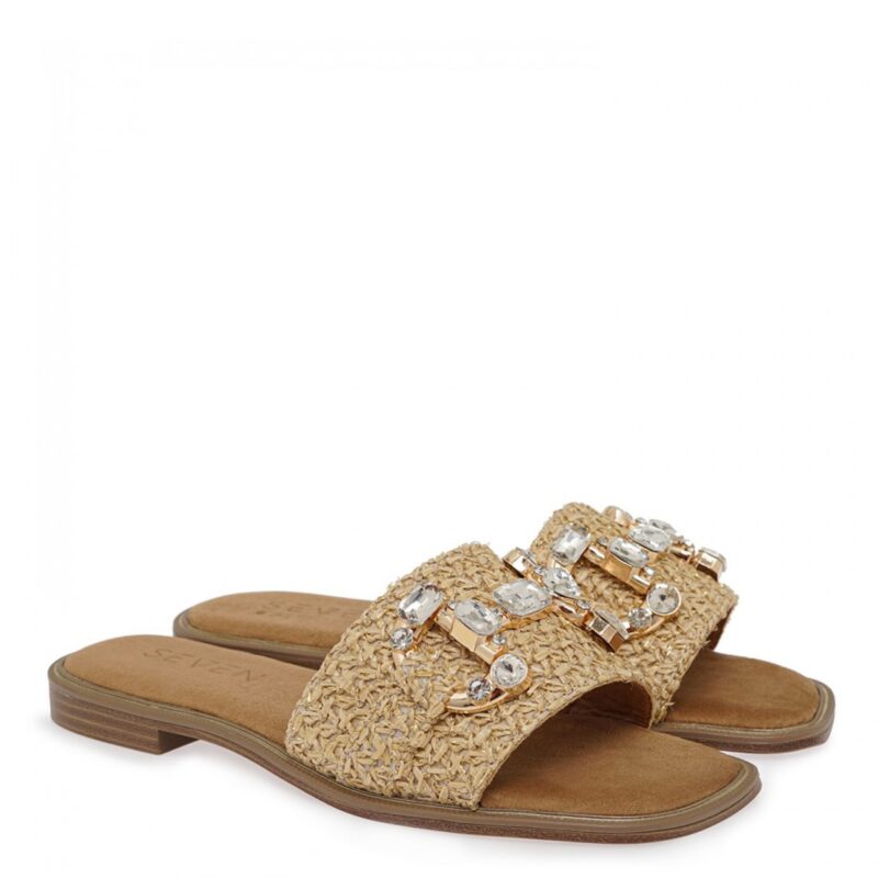 Seven flat gold raffia γυναικεία mules ισόπατα σε χρυσό & ψάθα - Image 4