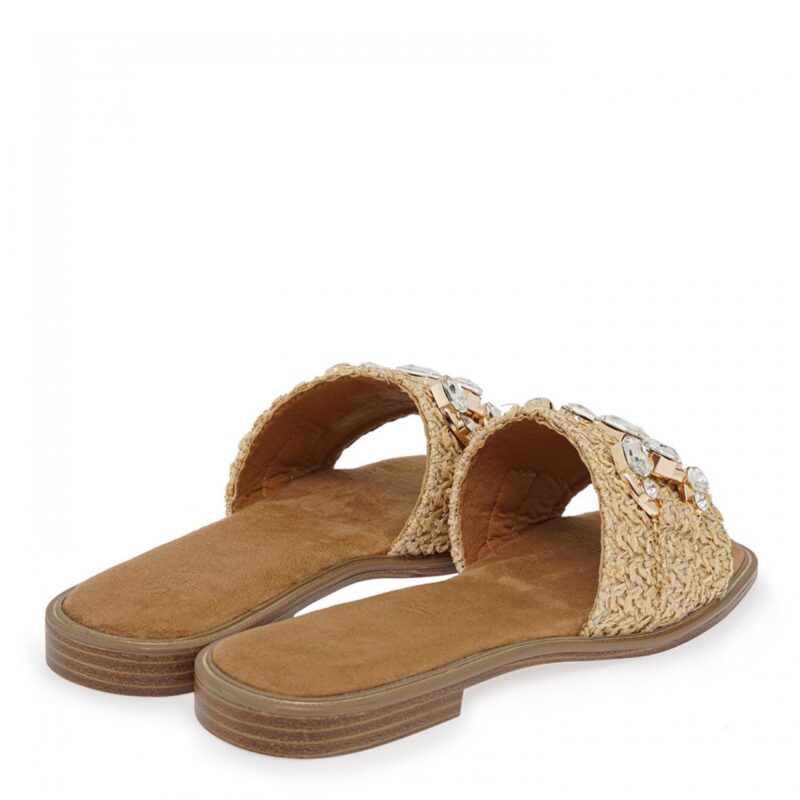 Seven flat gold raffia γυναικεία mules ισόπατα σε χρυσό & ψάθα - Image 3