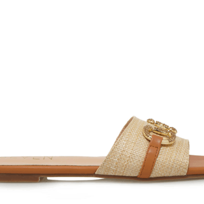 Seven flat raffia γυναικεία φλατ με ψάθα και μεταλλικά στοιχεία