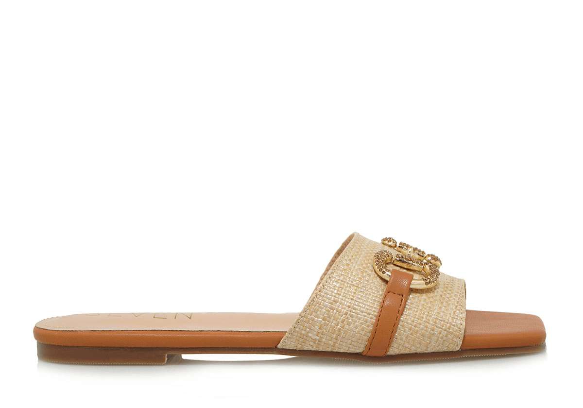 Seven flat raffia γυναικεία φλατ με ψάθα και μεταλλικά στοιχεία