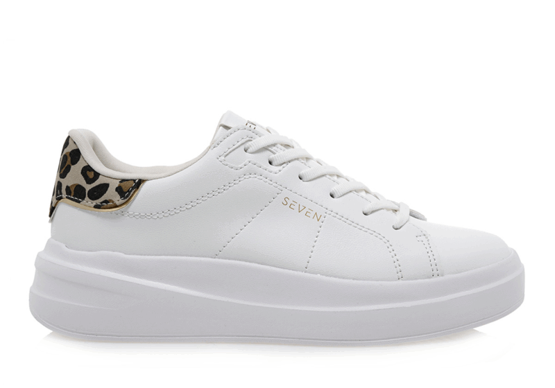 Seven sneakers γυναικείο σε λευκό χρώμα με λεοπάρ